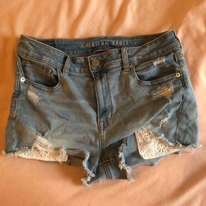 AE High Waisted Light Wash Distressed Jean Shorts